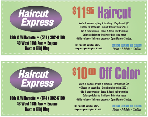 Hair Cuts Coupons on Haircut Express Coupon   Uo Student Survival Kit